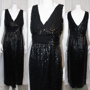 LILLIE RUBIN VINTAGE '60s Black Sequin Evening Gown SMALL